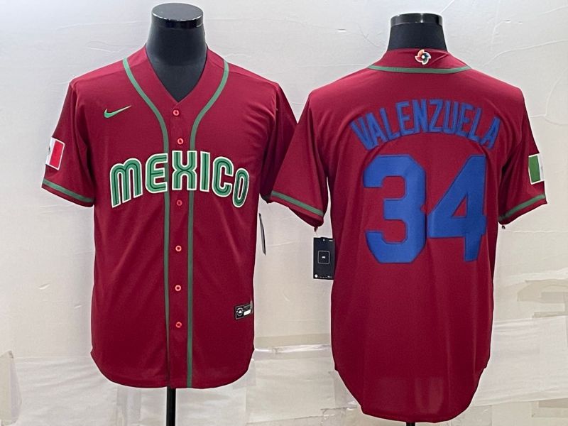 Men 2023 World Cub Mexico #34 Valenzuela Red Nike MLB Jersey16->more jerseys->MLB Jersey
